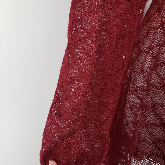A'reve lace cardigan kimono maroon burgundy floral - Picture 9 of 9
